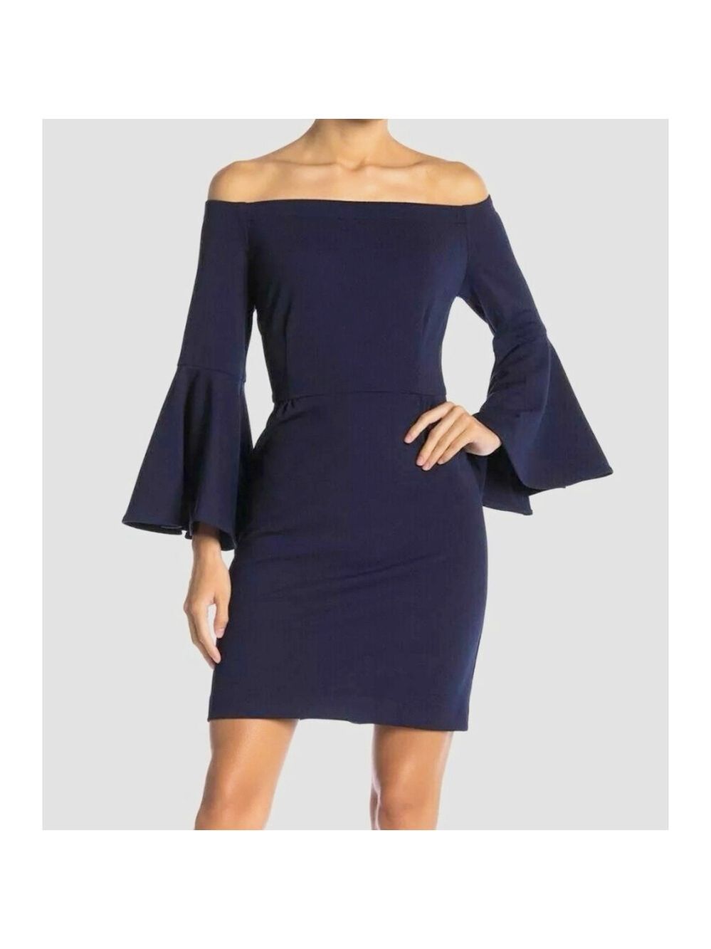 TRINA TURK Miley Off Shoulder Bell Sleeve Sheath Dress Sz 4 Blue Party Work $168